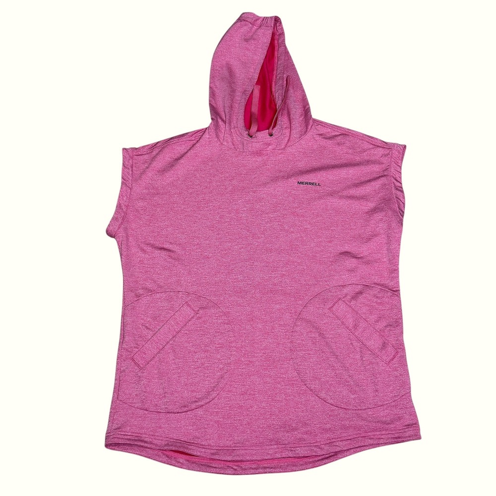 Merrell Women Pink Heathered Short Sleeve Swallowtail Hoodie Pullover Pockets Lg - Picture 6 of 15